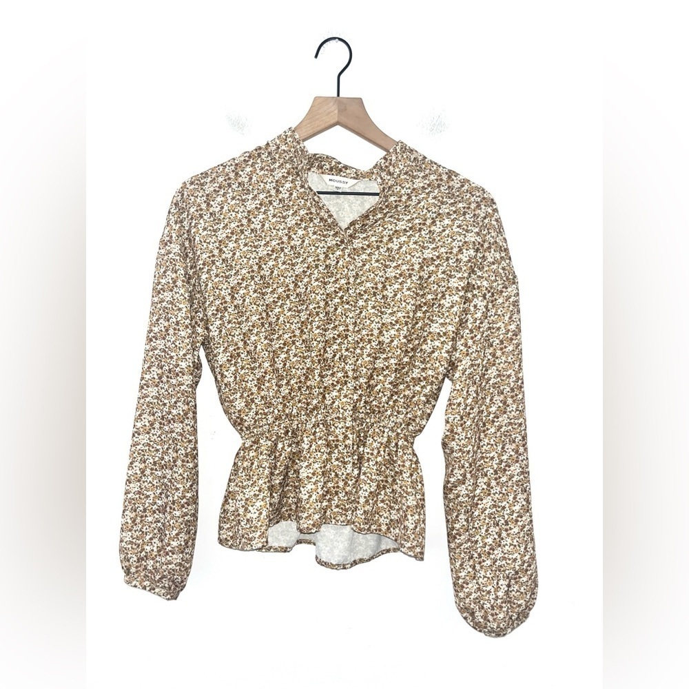 MOUSSY Brown Floral Long Sleeve Blouse Size F